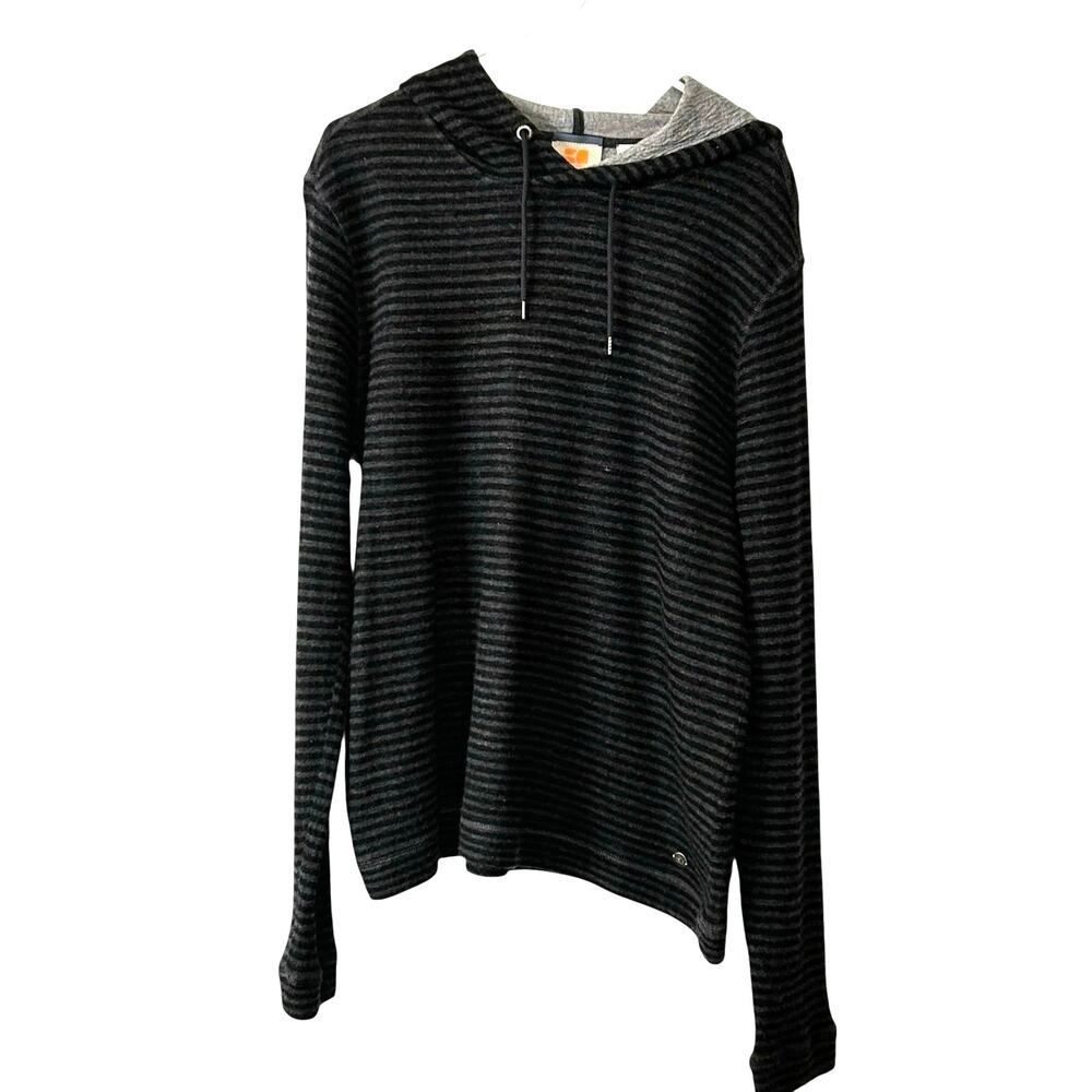 Hugo Boss Orange Label Gray and Black Stripe Pullover Hoodie Sweater Mens XL